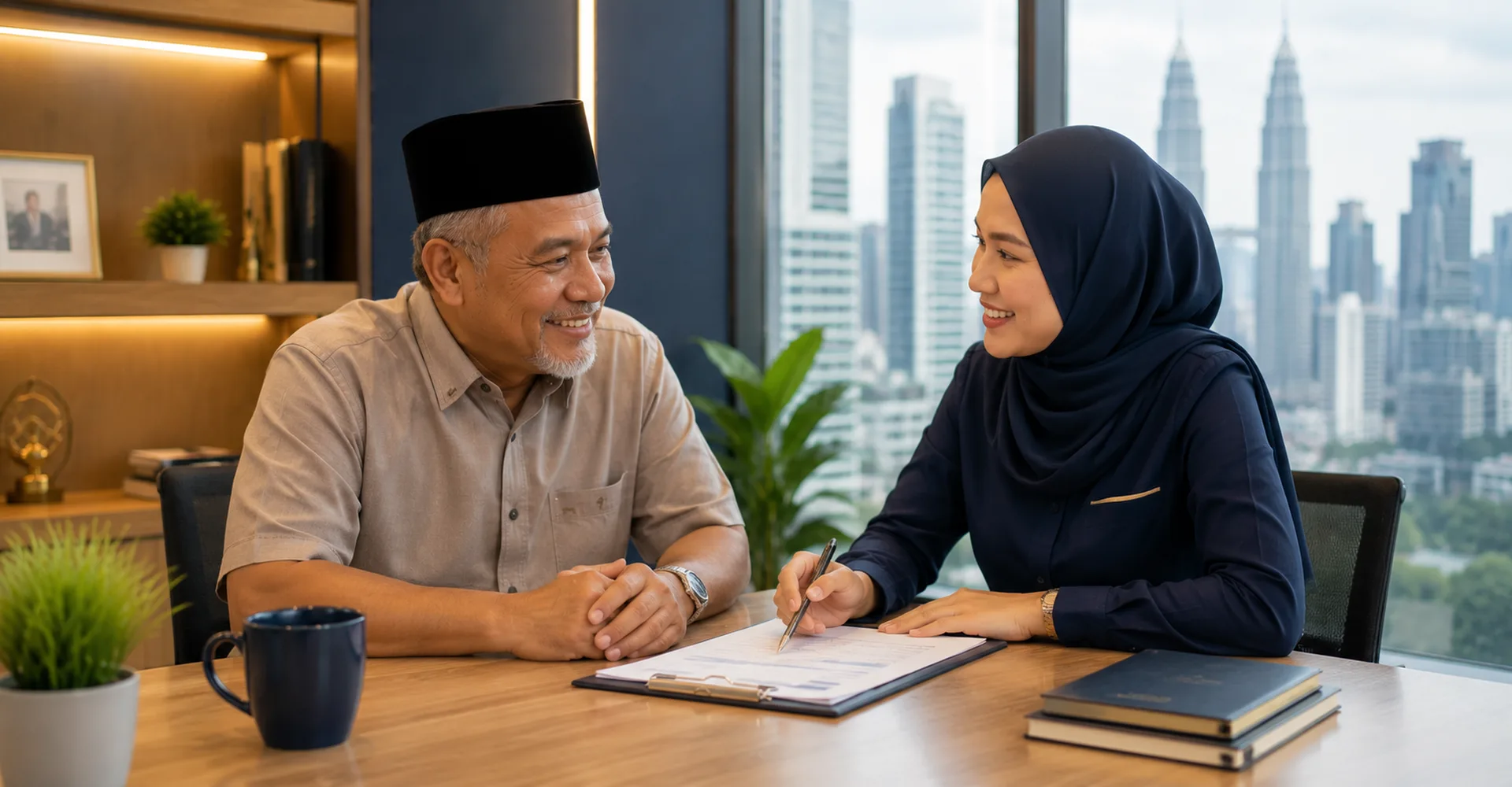 Pemohon warga emas Malaysia berbincang dengan konsultan Easy Glory Enterprise